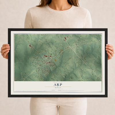 Map of Arp, Texas, 12 x 18 inch print in a black wood frame