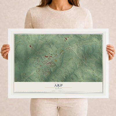 Map of Arp, Texas, 12 x 18 inch print in a white wood frame