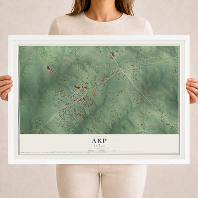 Map of Arp, Texas, 18 x 24 inch print in a white wood frame