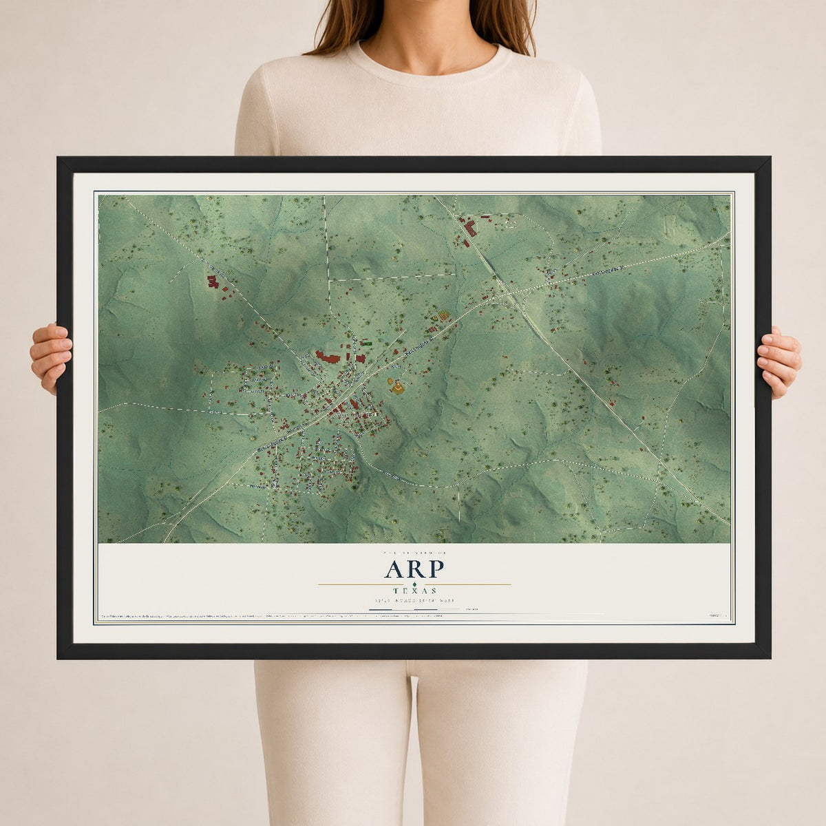Map of Arp, Texas, 24 x 36 inch print in a black wood frame