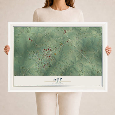 Map of Arp, Texas, 24 x 36 inch print in a white wood frame