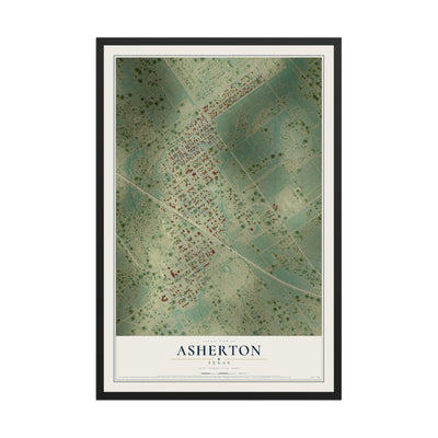 Map of Asherton, Texas, 12 x 18 inch print in a black wood frame