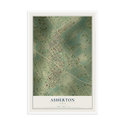 Map of Asherton, Texas, 12 x 18 inch print in a white wood frame