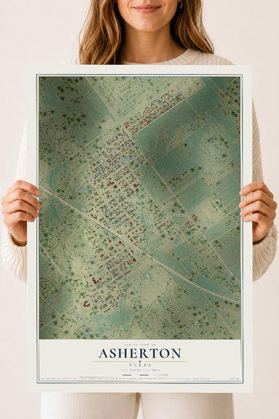 Map of Asherton, Texas, 18 x 24 inch unframed archival matte print
