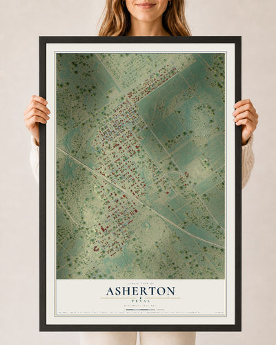 Map of Asherton, Texas, 24 x 36 inch print in a black wood frame