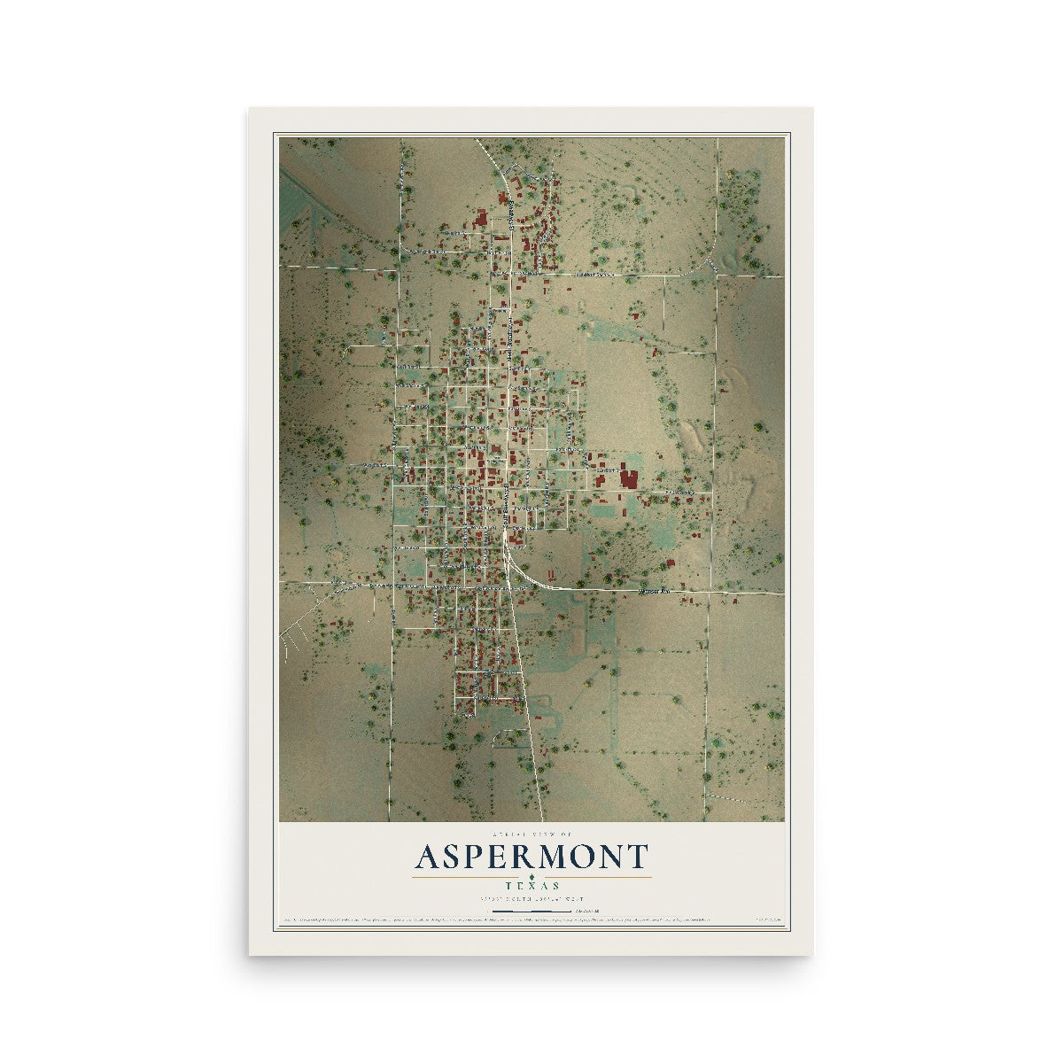 Map of Aspermont, Texas, 12 x 18 inch unframed archival matte print