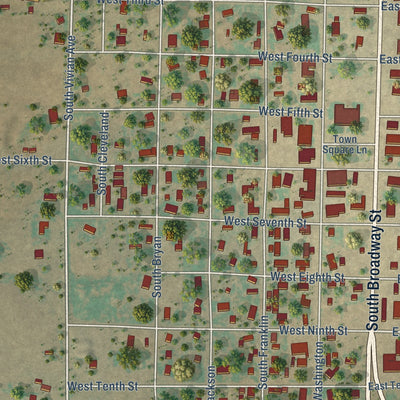 Close-up of the map of Aspermont, Texas print showing street and building detail