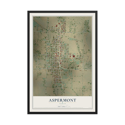 Map of Aspermont, Texas, 12 x 18 inch print in a black wood frame