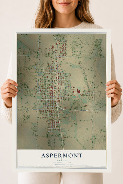 Map of Aspermont, Texas, 18 x 24 inch unframed archival matte print