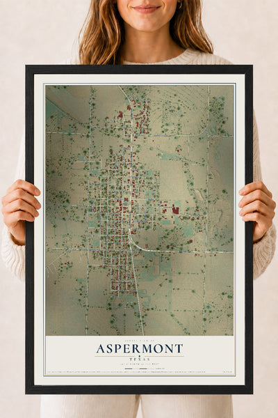 Map of Aspermont, Texas, 18 x 24 inch print in a black wood frame