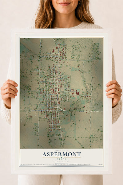 Map of Aspermont, Texas, 18 x 24 inch print in a white wood frame