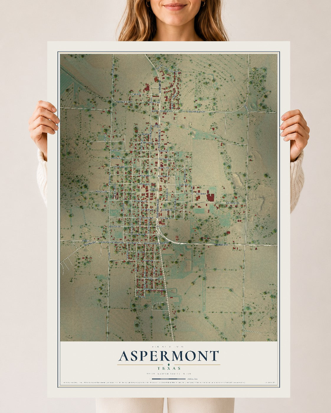 Map of Aspermont, Texas, 24 x 36 inch unframed archival matte print