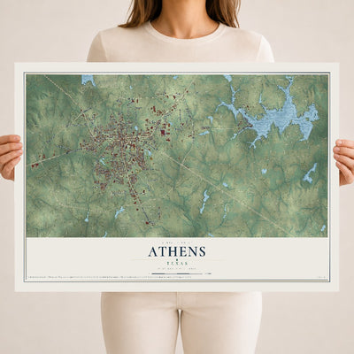 Map of Athens, Texas, 18 x 24 inch unframed archival matte print