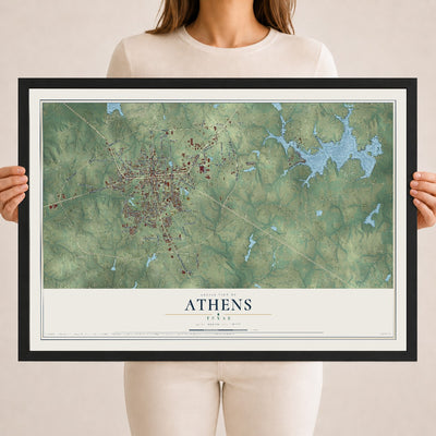 Map of Athens, Texas, 18 x 24 inch print in a black wood frame
