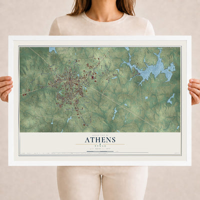 Map of Athens, Texas, 18 x 24 inch print in a white wood frame