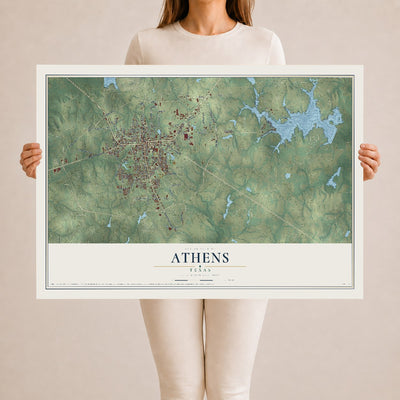 Map of Athens, Texas, 24 x 36 inch unframed archival matte print