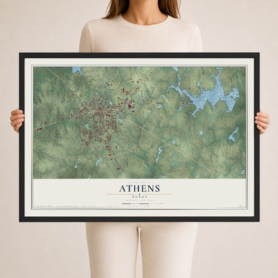 Map of Athens, Texas, 24 x 36 inch print in a black wood frame