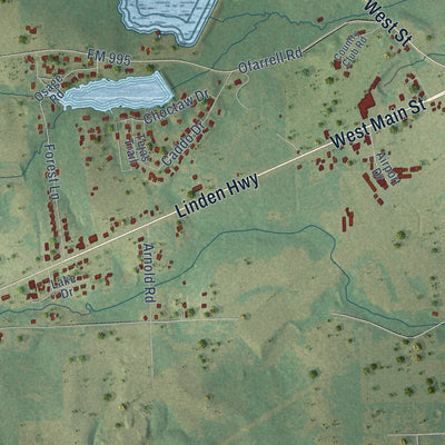 Second close-up of the map of Atlanta, Texas print showing more streets and buildings