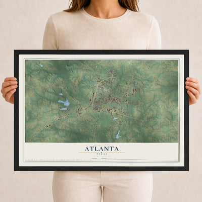 Map of Atlanta, Texas, 12 x 18 inch print in a black wood frame