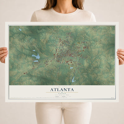 Map of Atlanta, Texas, 18 x 24 inch unframed archival matte print