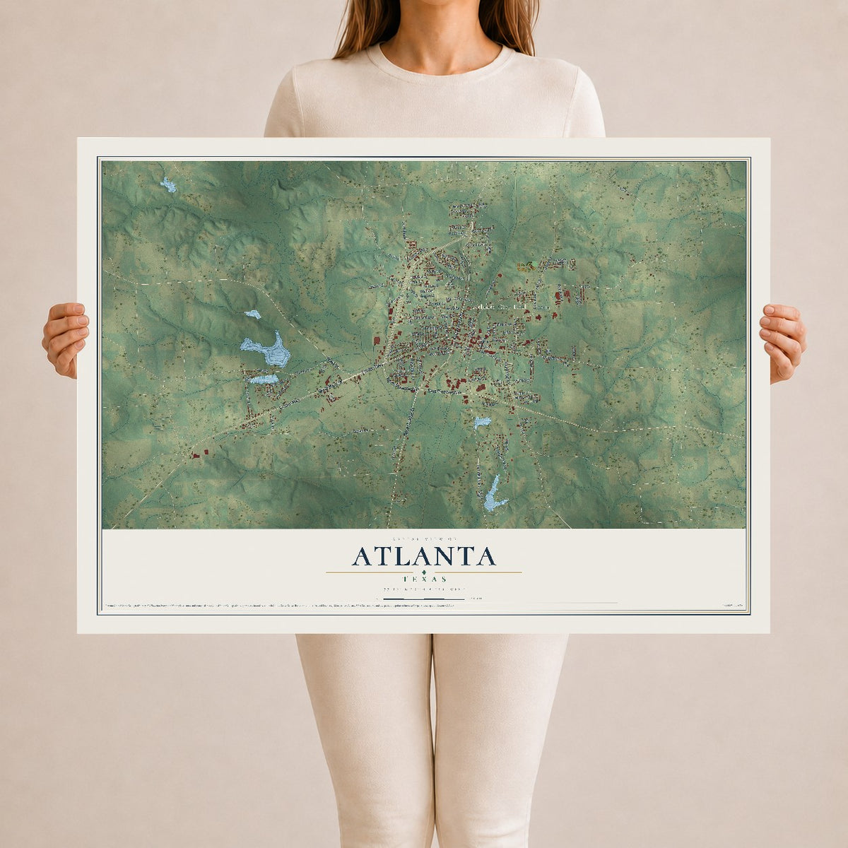 Map of Atlanta, Texas, 24 x 36 inch unframed archival matte print