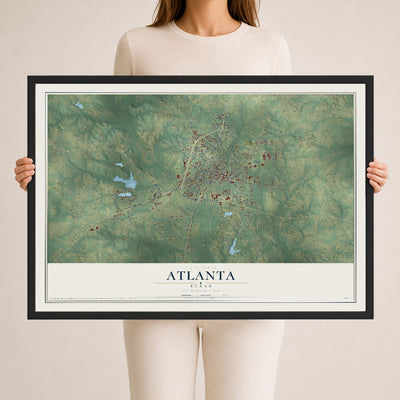 Map of Atlanta, Texas, 24 x 36 inch print in a black wood frame
