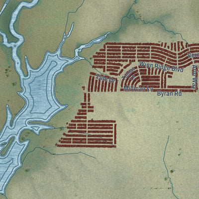Second close-up of the map of Aubrey, Texas print showing more streets and buildings