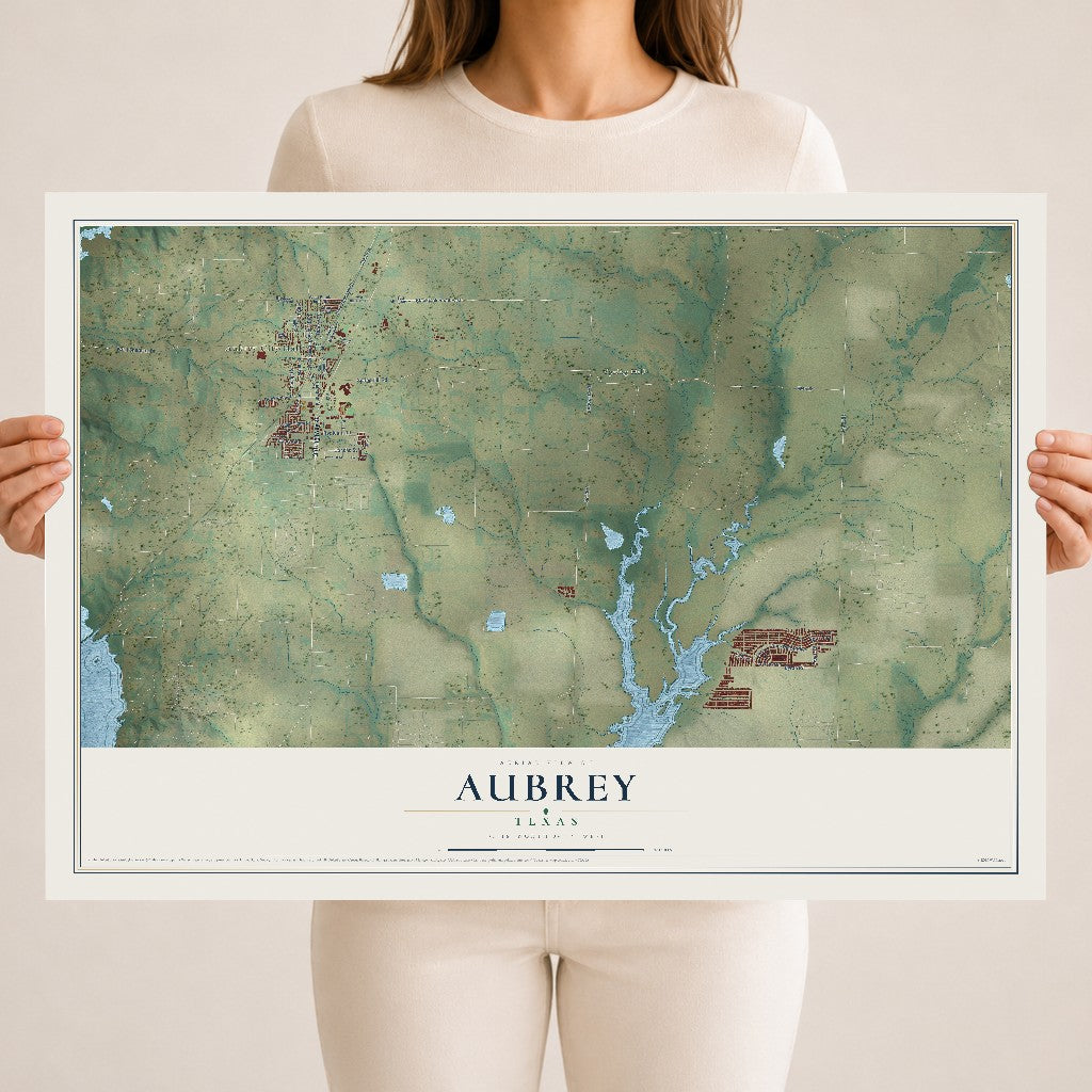 Map of Aubrey, Texas, 18 x 24 inch unframed archival matte print