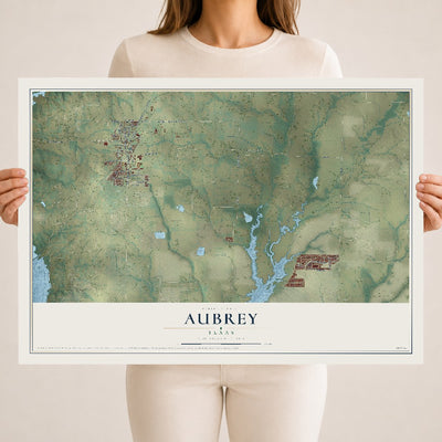 Map of Aubrey, Texas, 18 x 24 inch unframed archival matte print