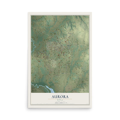 Map of Aurora, Texas, 12 x 18 inch unframed archival matte print