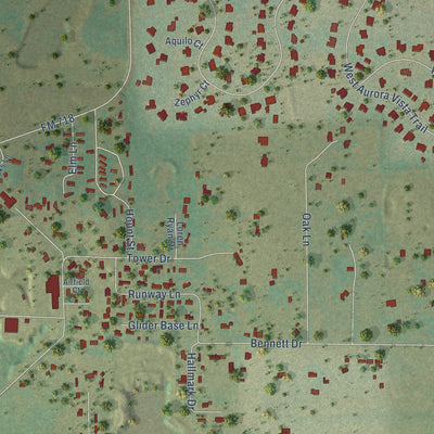 Close-up of the map of Aurora, Texas print showing street and building detail
