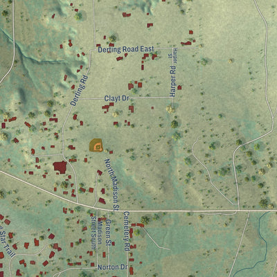 Second close-up of the map of Aurora, Texas print showing more streets and buildings