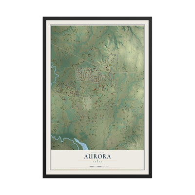 Map of Aurora, Texas, 12 x 18 inch print in a black wood frame