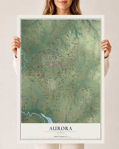 Map of Aurora, Texas, 24 x 36 inch unframed archival matte print