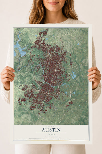 Map of Austin, Texas, 18 x 24 inch unframed archival matte print