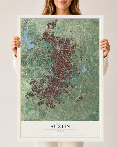 Map of Austin, Texas, 24 x 36 inch unframed archival matte print