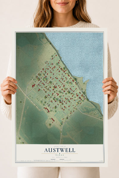 Map of Austwell, Texas, 18 x 24 inch unframed archival matte print
