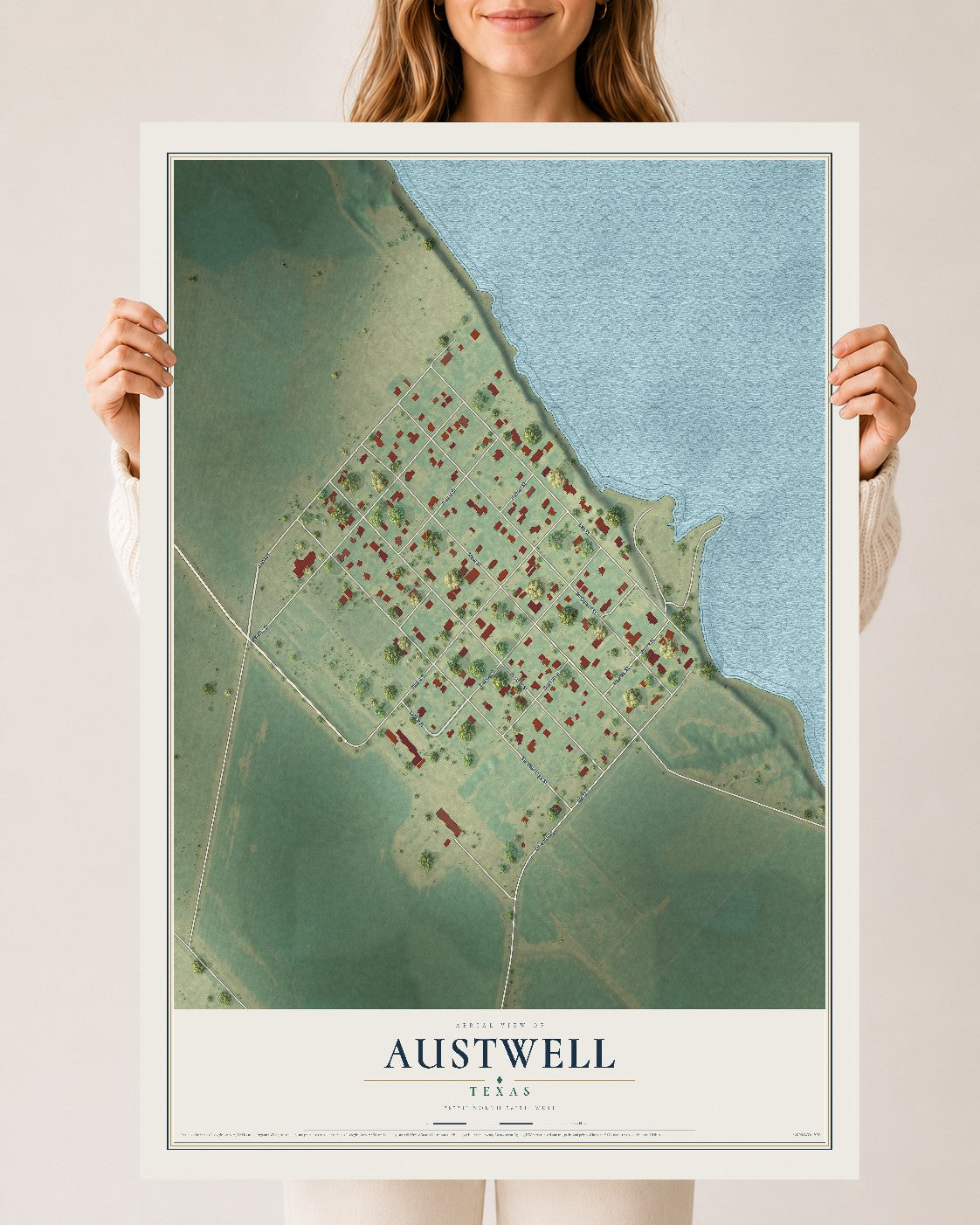 Map of Austwell, Texas, 24 x 36 inch unframed archival matte print