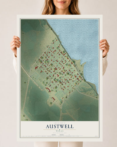 Map of Austwell, Texas, 24 x 36 inch unframed archival matte print