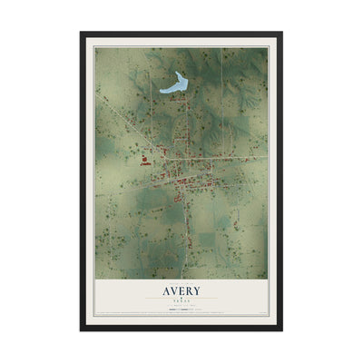 Map of Avery, Texas, 12 x 18 inch print in a black wood frame