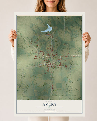 Map of Avery, Texas, 24 x 36 inch unframed archival matte print