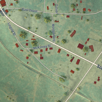 Second close-up of the map of Avinger, Texas print showing more streets and buildings