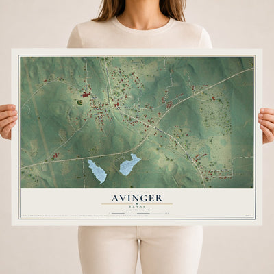 Map of Avinger, Texas, 18 x 24 inch unframed archival matte print