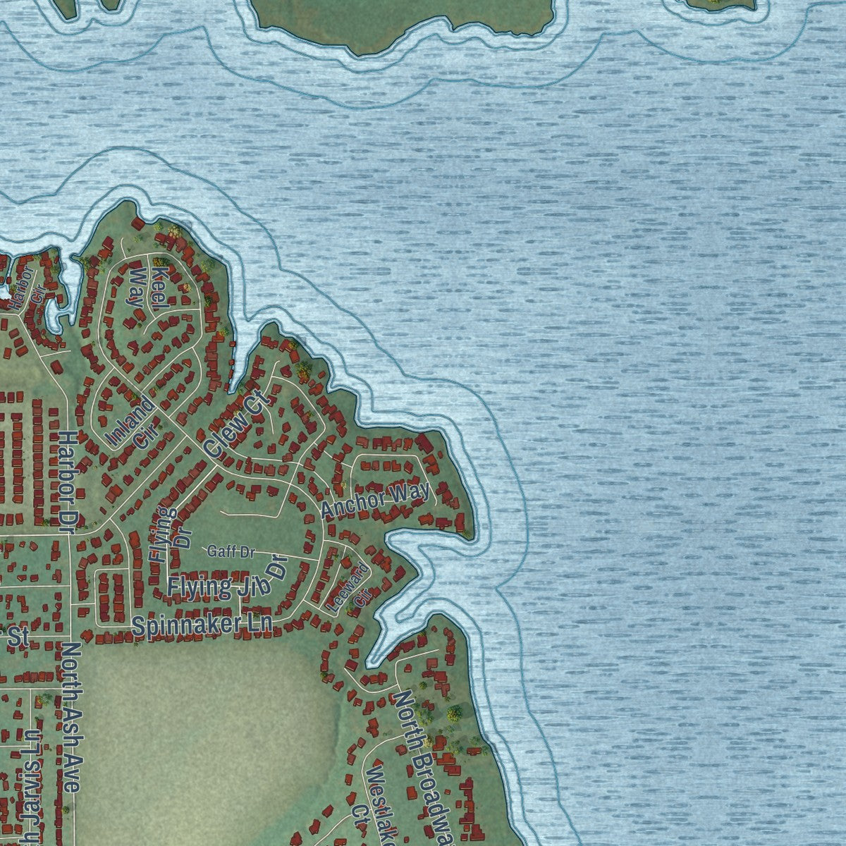 Second close-up of the map of Azle, Texas print showing more streets and buildings
