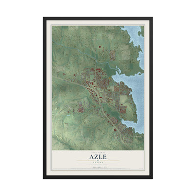 Map of Azle, Texas, 12 x 18 inch print in a black wood frame