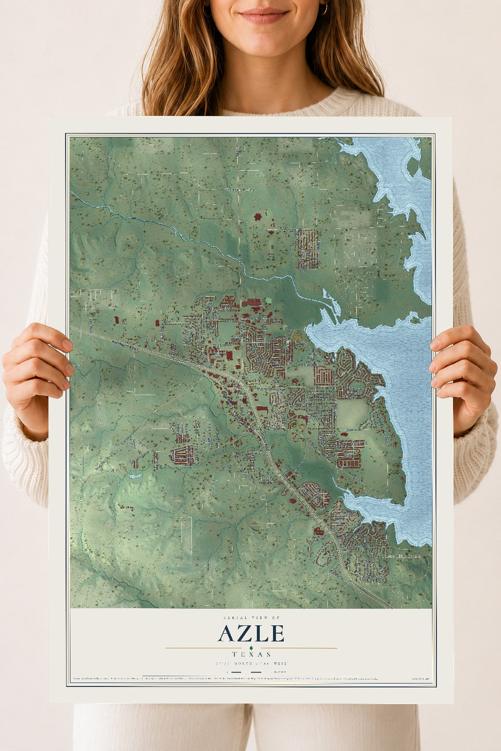 Map of Azle, Texas, 18 x 24 inch unframed archival matte print