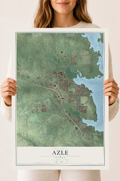 Map of Azle, Texas, 18 x 24 inch unframed archival matte print