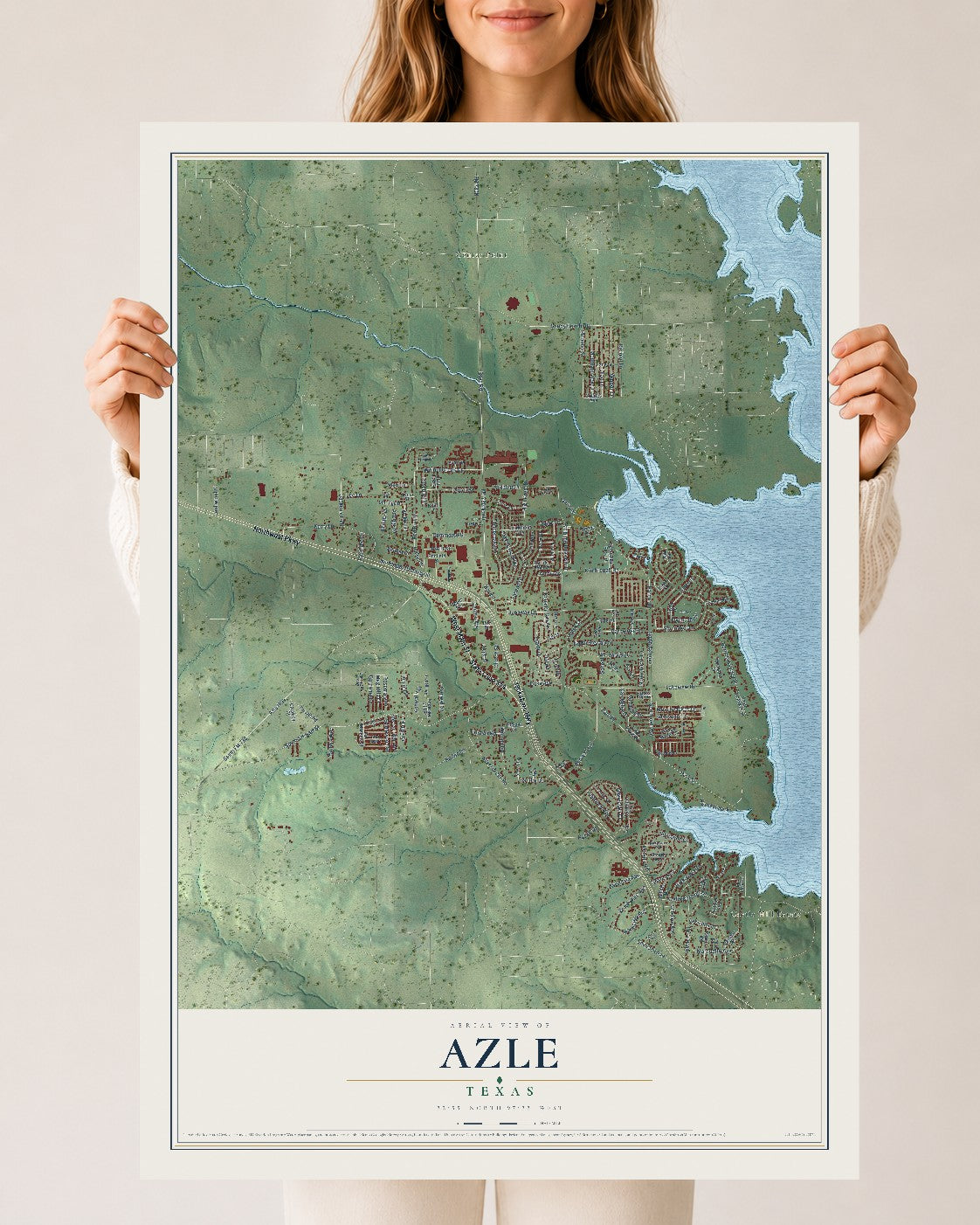 Map of Azle, Texas, 24 x 36 inch unframed archival matte print