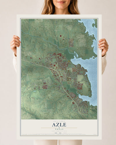 Map of Azle, Texas, 24 x 36 inch unframed archival matte print