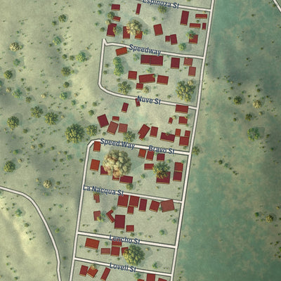 Close-up of the map of B and E, Texas print showing street and building detail